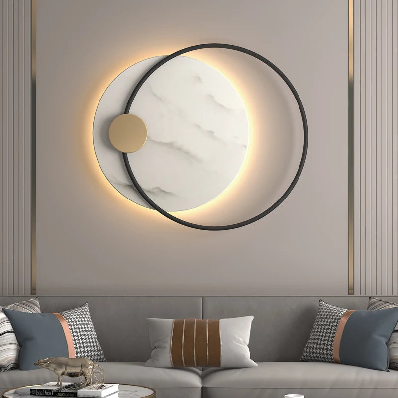 Applique murale LED moderne en métal noir avec marbre - vue 6 sur 8