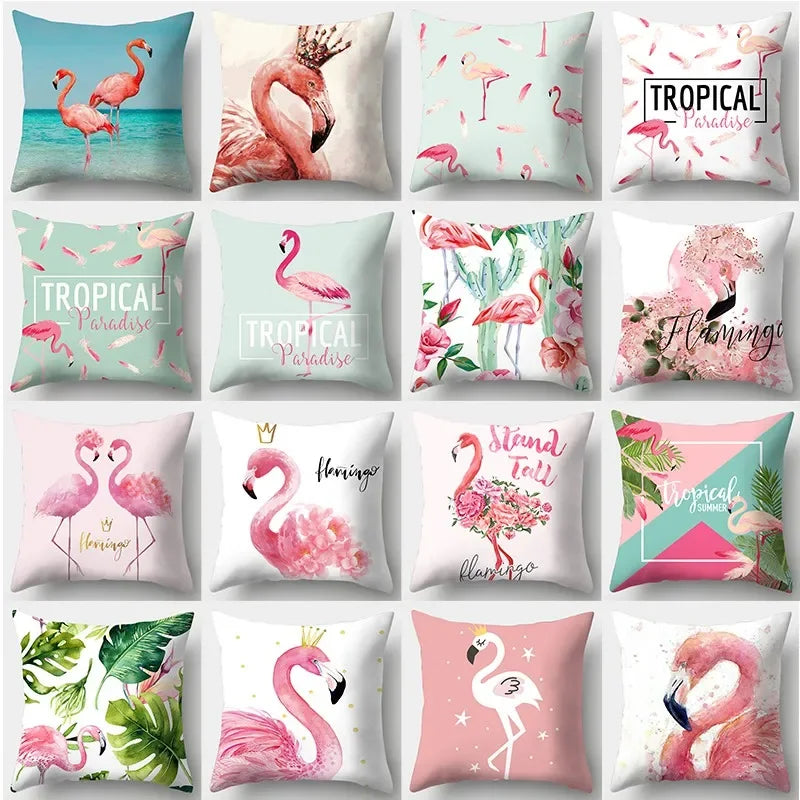 housse de coussin flamant rose tropical 45 cm x 45 cm décoratif