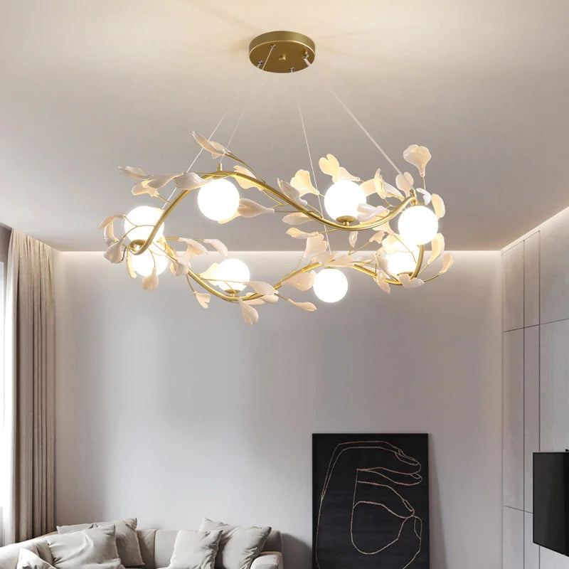 lustre led moderne en forme de pétale de ginkgo lumineux et élégant - vue 3 sur 9