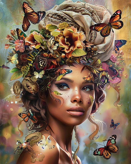 peinture par numéros ethnique fille papillon fleur kit bricolage décoratif