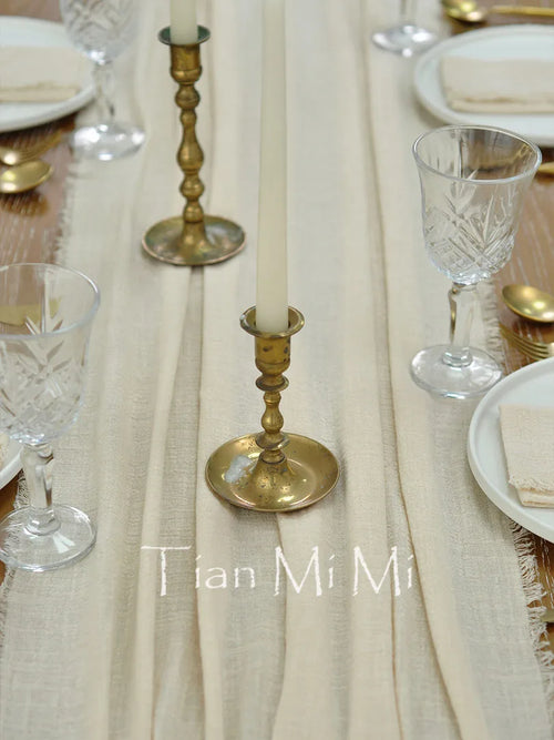 Chemin de table gaze coton rétro beige mariage - vue 6 sur 7