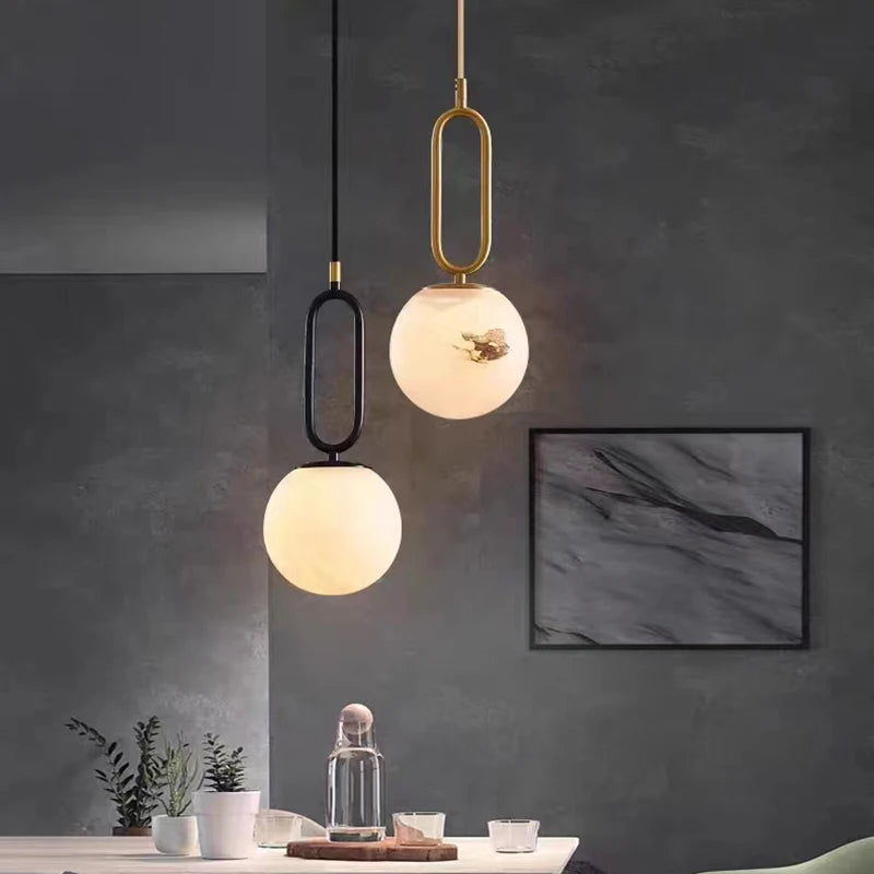 suspension led en laiton et marbre pour décoration intérieure - vue 2 sur 8