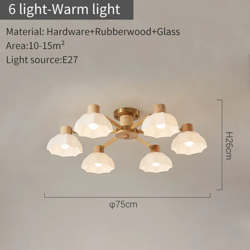 Nordische Deckenleuchten aus Kautschukholz mit Glaslampenschirmen für Wohnzimmer – Modern, Warmweiß und Kaltweiß, geeignet für Schlafzimmer - vue 12 sur 12