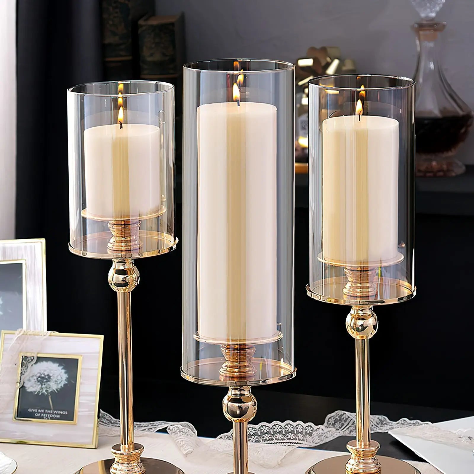 lot de 3 abat-jours en verre pour bougies décoratives transparentes - vue 7 sur 7