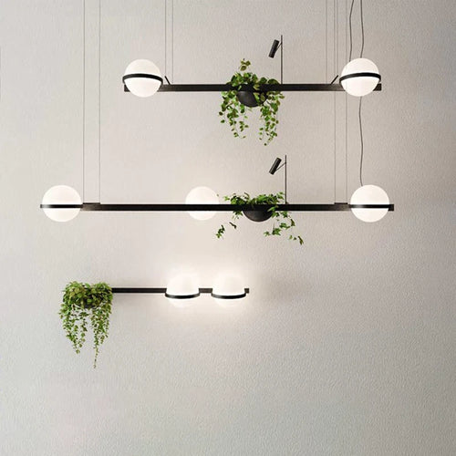 lustre moderne nordique à led avec pot de fleurs suspendu