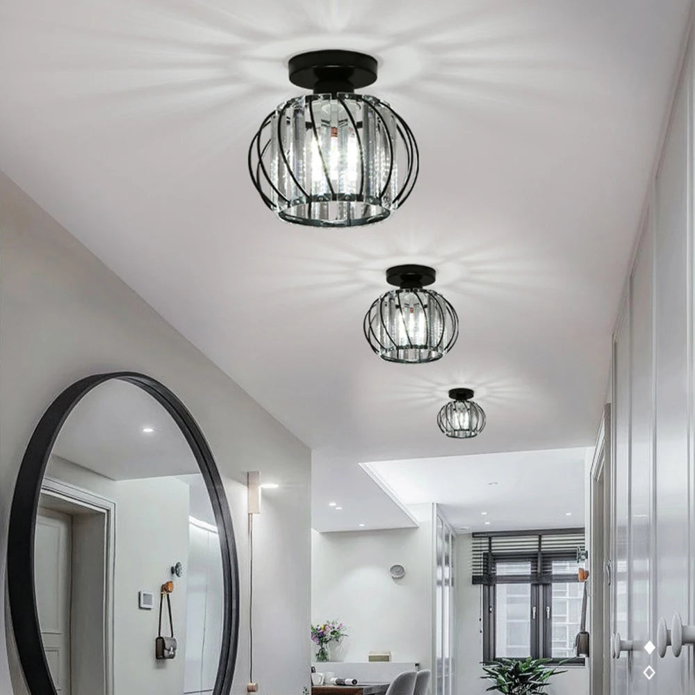 Plafonnier en cristal Mini fer rond moderne plafonnier pour salle à manger chambre cuisine couloir cour lampe d'intérieur - vue 4 sur 9