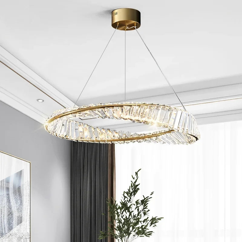 lustre doré de luxe pour salon décor chambre en cristal éclairage en verre argenté - vue 7 sur 12