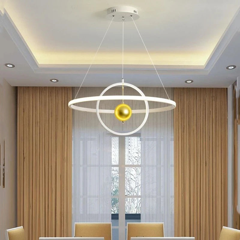 lustre circulaire en forme de boule de fer pour salon - vue 3 sur 8