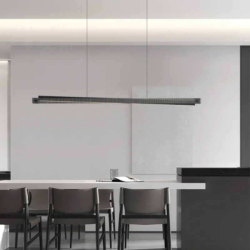 Lustre design en aluminium et en verre en forme de barre - vue 3 sur 6