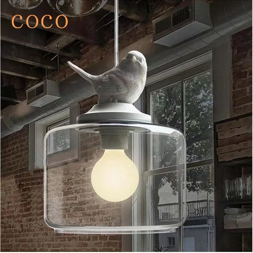 Moderne kreative LED-Pendelleuchte aus Glas mit Vogelmotiv - vue 6 sur 8