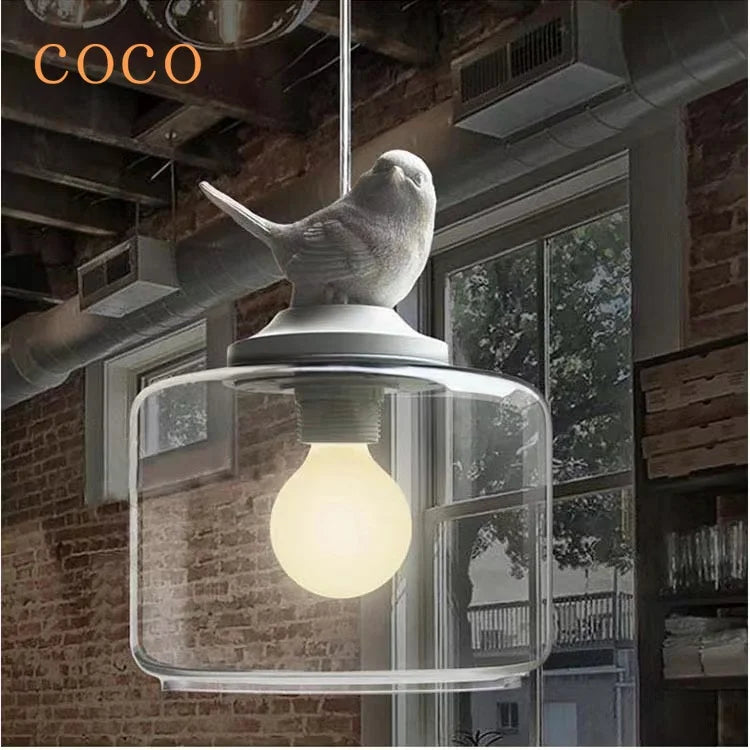 Moderne kreative LED-Pendelleuchte aus Glas mit Vogelmotiv - vue 5 sur 8