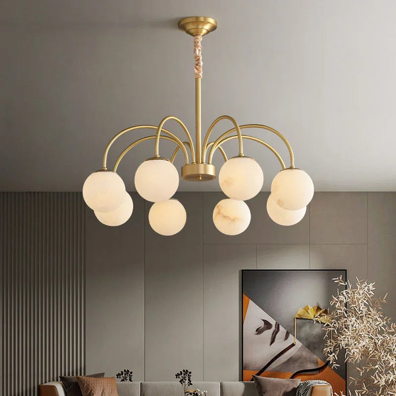 suspension moderne en cuivre et marbre naturel pour un éclairage luxueux - vue 3 sur 8