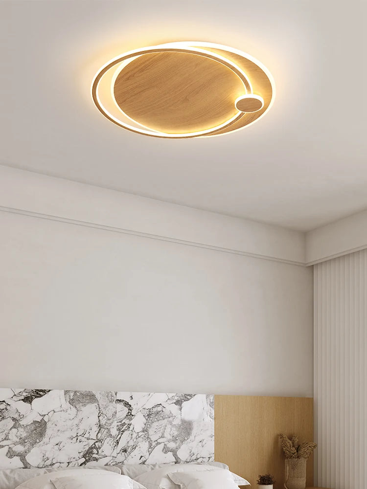 lustre moderne en bois avec éclairage intelligent circulaire - vue 5 sur 9
