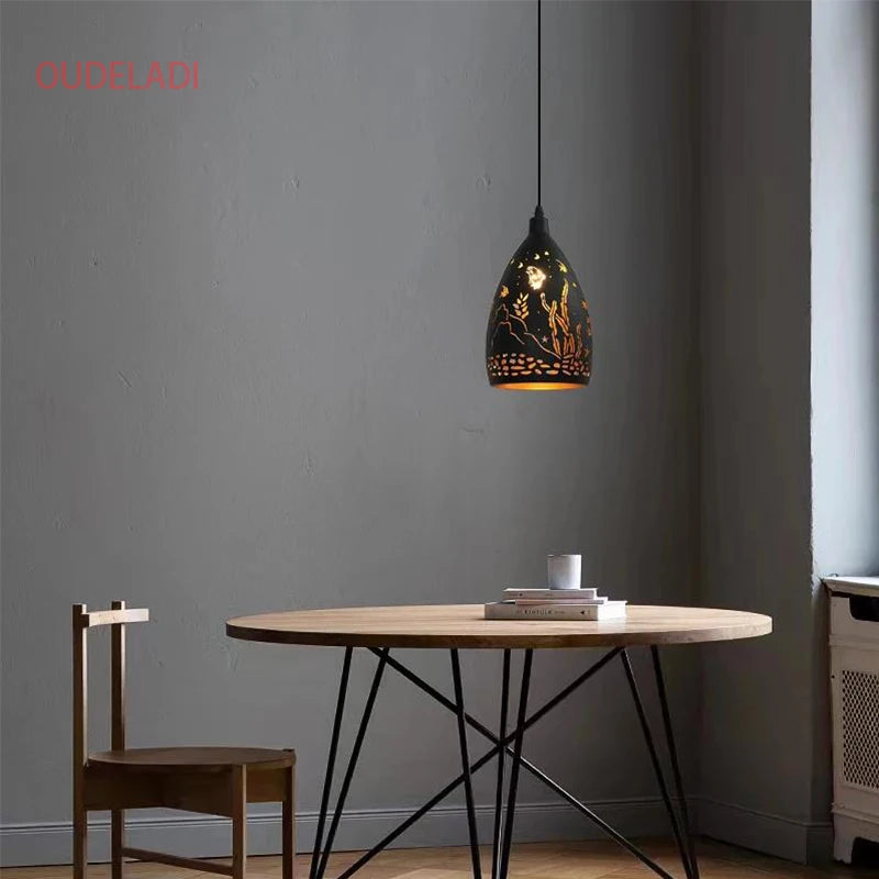Moderne suspension LED lumières fer creux cage en métal suspension Luminaire salon restaurant boutique bar décor Luminaire - vue 5 sur 11