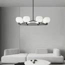 lustre réglable en hauteur avec anneaux en cuivre et verre blanc
