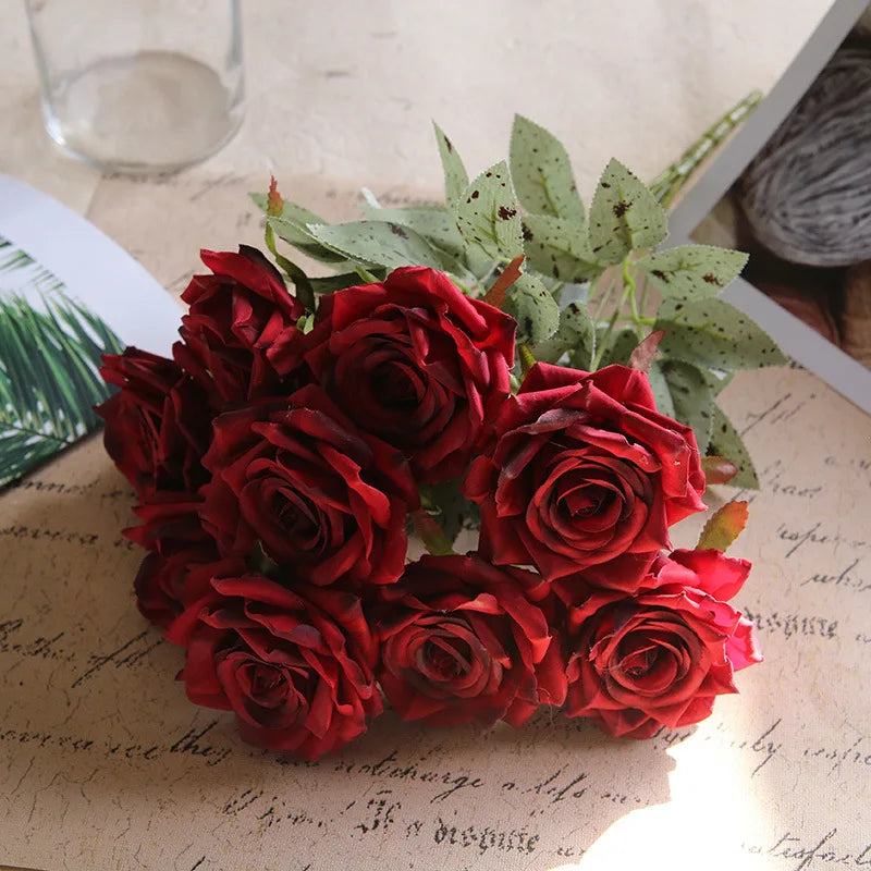 fleurs de roses artificielles bouquet décoration pour la maison et bureau - vue 11 sur 14