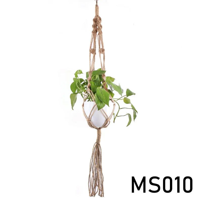 panier suspendu en corde de chanvre pour plantes décoratives - vue 16 sur 16