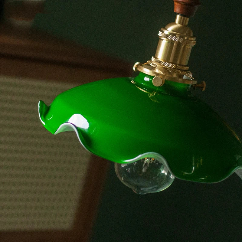 Suspension vintage en cuivre bois verre style américain edison - vue 7 sur 30