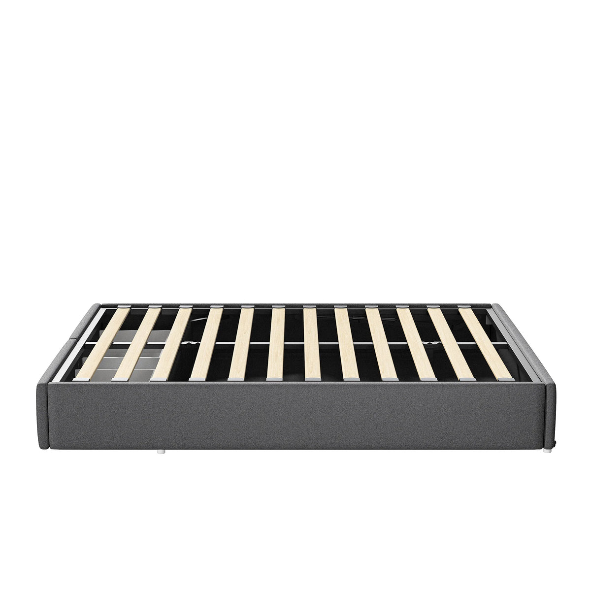 Upholstered Bed, Linen Fabric, without Headboard, Storage Bed, with Slatted Frame and 2 Storage Drawers, Beige, 140 x 200 cm - vue 7 sur 8