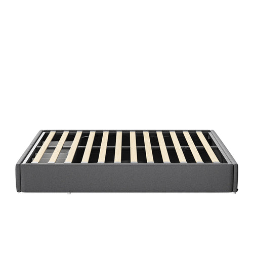 Upholstered Bed, Linen Fabric, without Headboard, Storage Bed, with Slatted Frame and 2 Storage Drawers, Beige, 140 x 200 cm - vue 8 sur 8