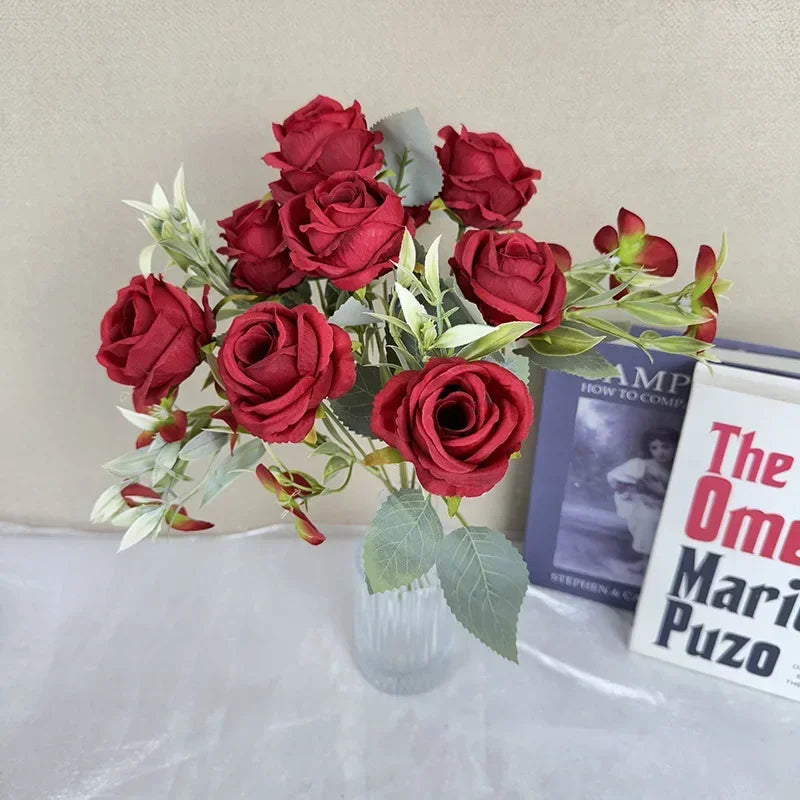 bouquet de roses artificielles en soie pour décoration intérieure - vue 2 sur 14