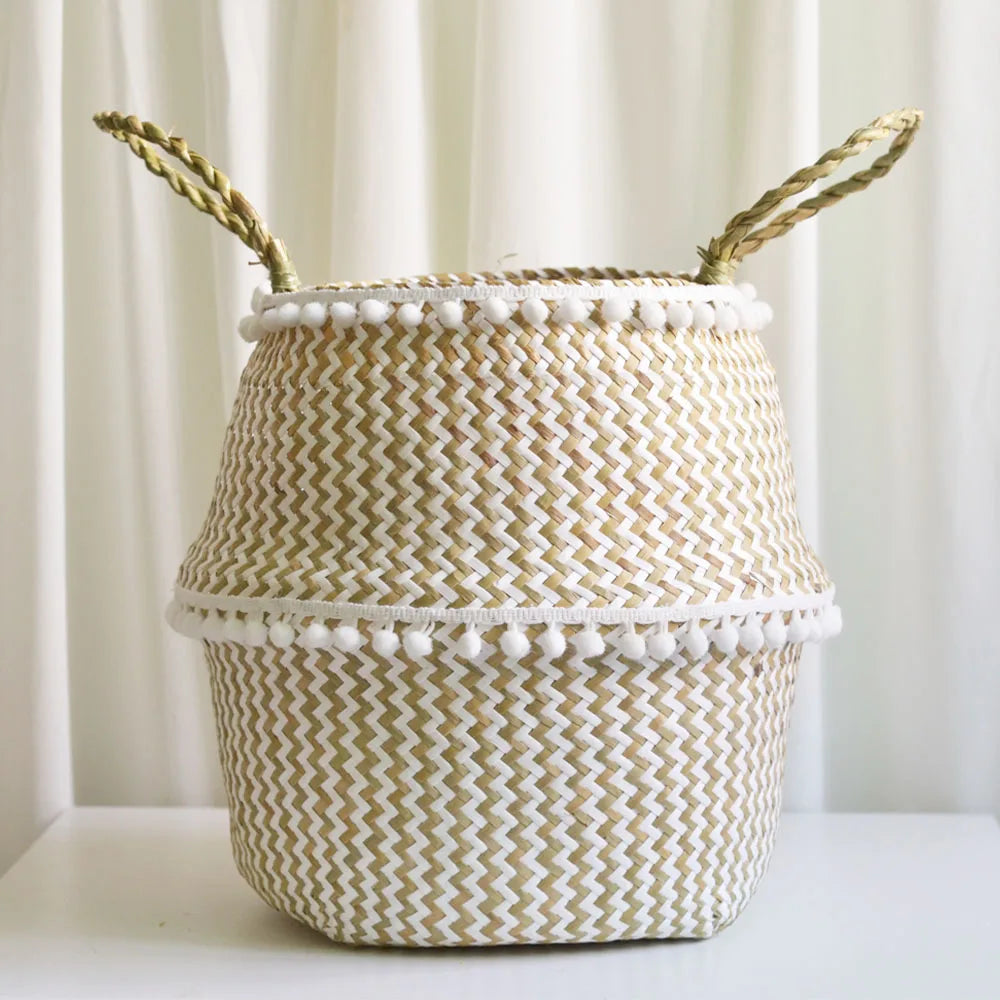 panier pliable en paille d'algues pour rangement et décoration intérieure - vue 2 sur 7