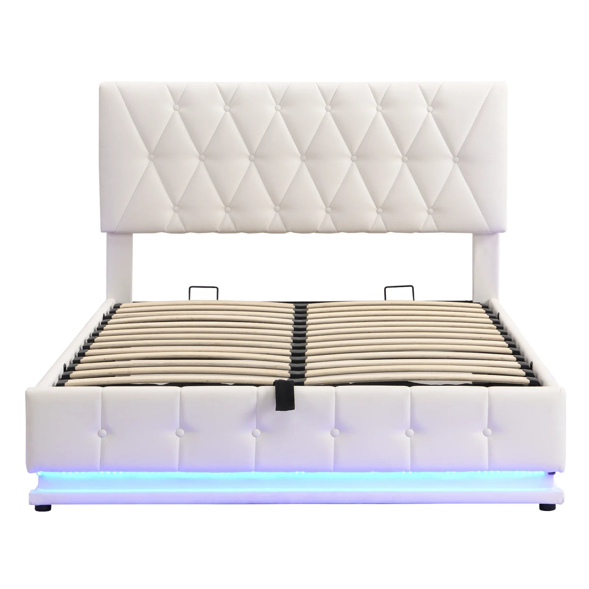Upholstered Bed 140 x 200 cm with LED Lighting, Double Bed with Slatted Frame and Storage Space,No Mattresses