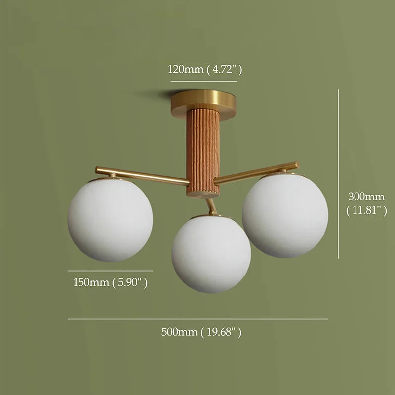 Walnut Wood Brass Round Glass, Wabi-sabi Modern Simple style, Chandelier light for Living room, Bedroom, Dining room, Study - vue 6 sur 16