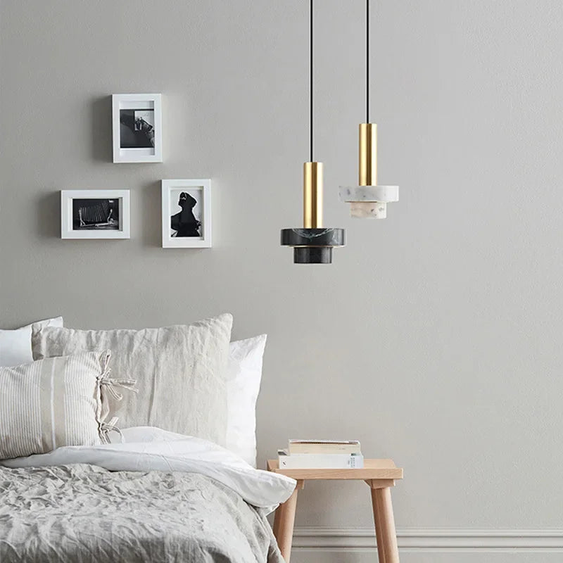 suspension nordique en marbre avec éclairage led moderne - vue 4 sur 9