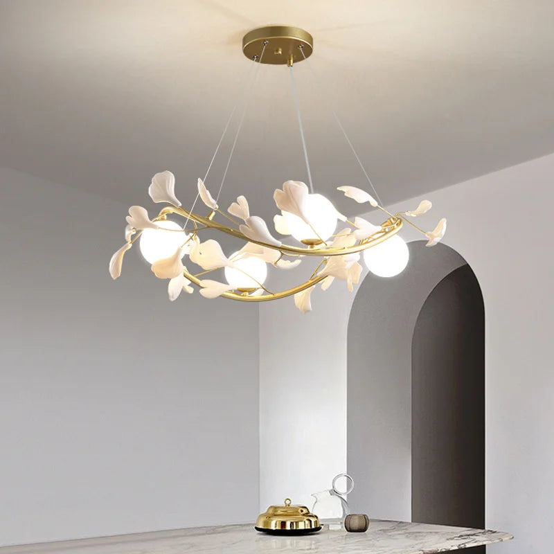 lustre led moderne en forme de pétale de ginkgo lumineux et élégant - vue 6 sur 9