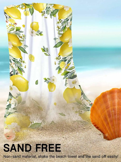 serviette de bain microfibre citron floral plage absorbante - vue 6 sur 6