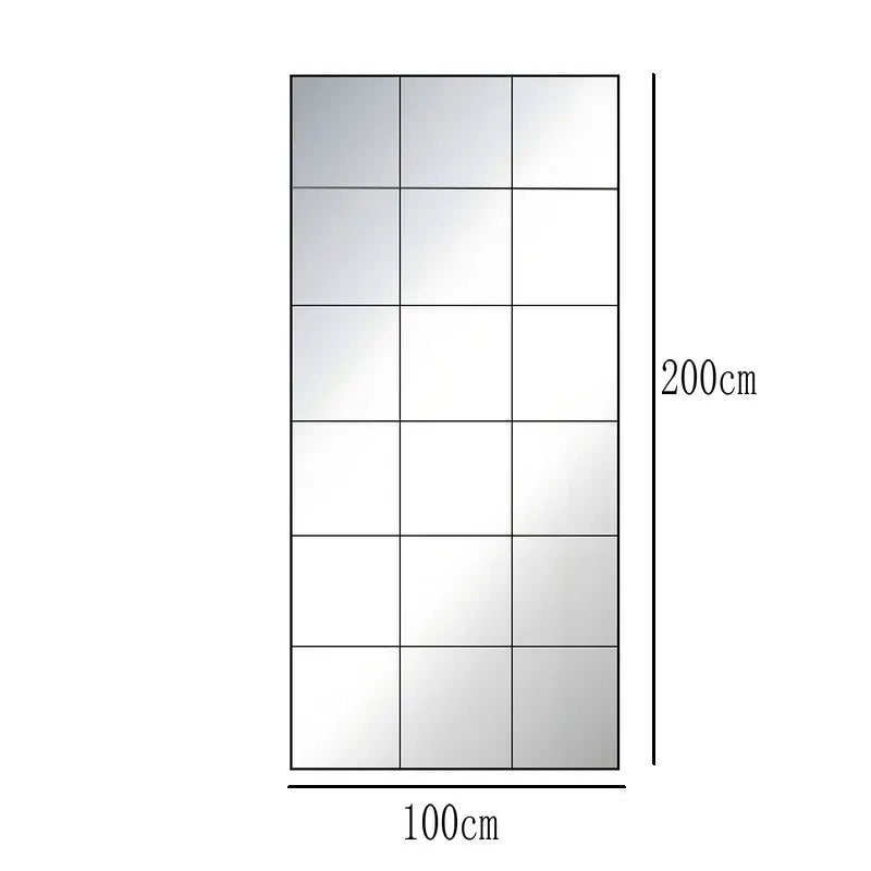 French retro decorative full-length mirror, square lattice false window to increase the sense of space, wall-mounted household m