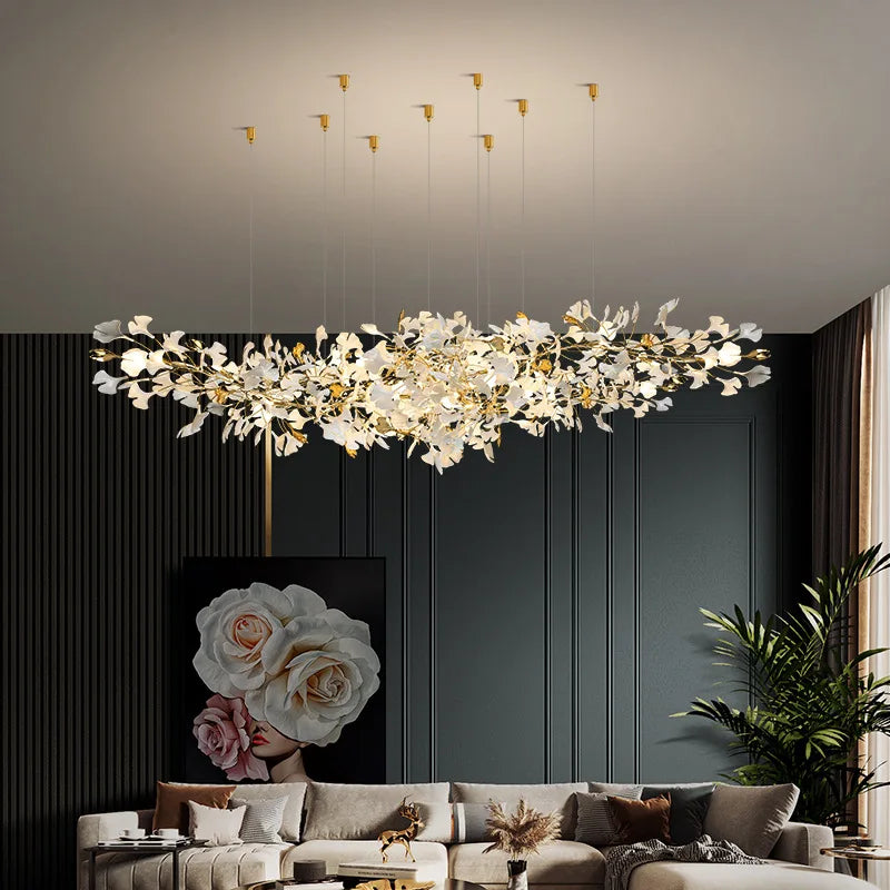 Ginkgo feuille cage d'escalier long lustre lumière atmosphérique villa de luxe duplex bâtiment loft hall d'hôtel lampes d'art créatives - vue 2 sur 20