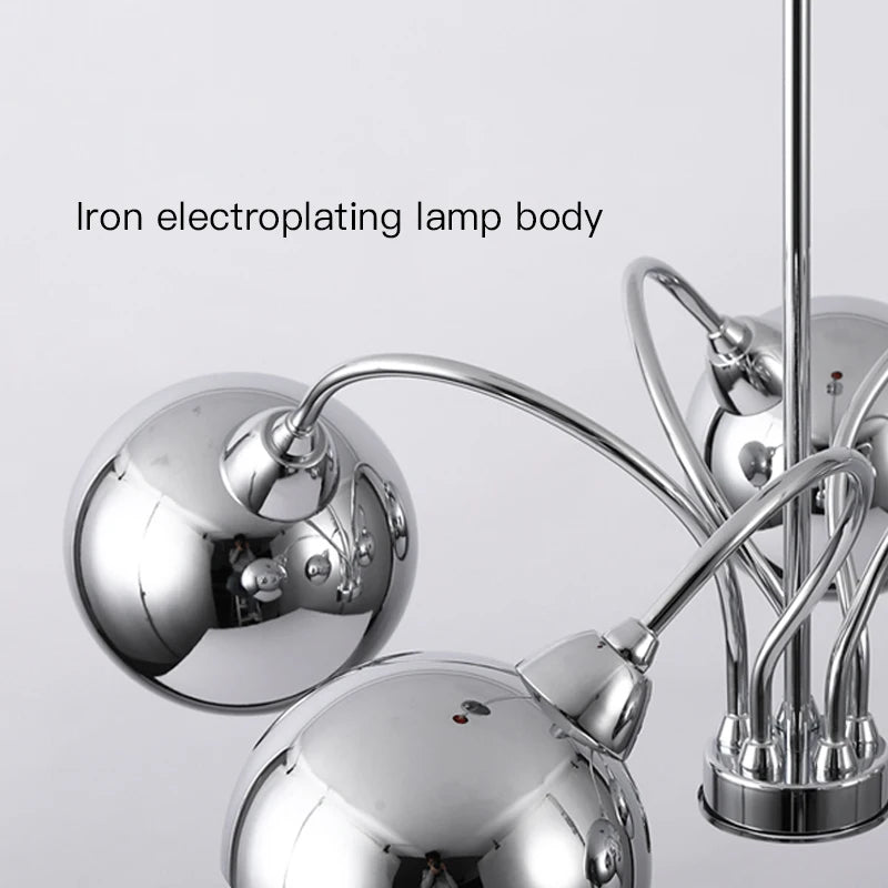 lustre nordique en chrome avec lampes à globe décoratives - vue 7 sur 14