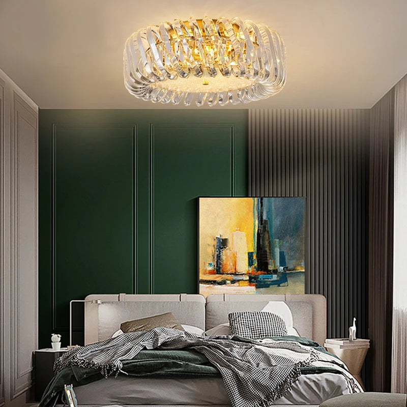 plafonnier moderne rond en cristal doré à led dimmable - vue 4 sur 16