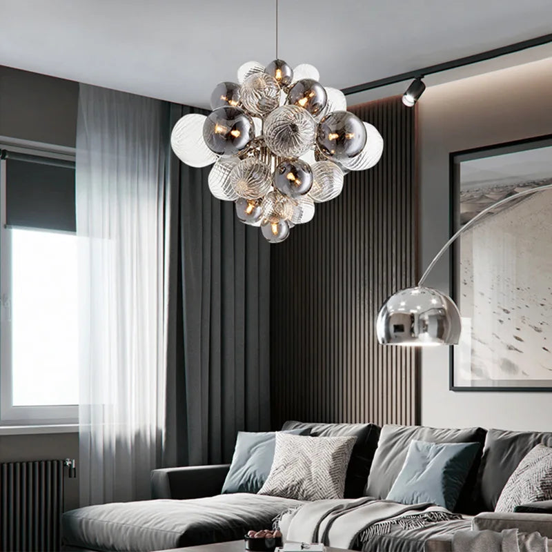 lustre nordique créatif en fer et bulles de verre luxueux - vue 6 sur 10