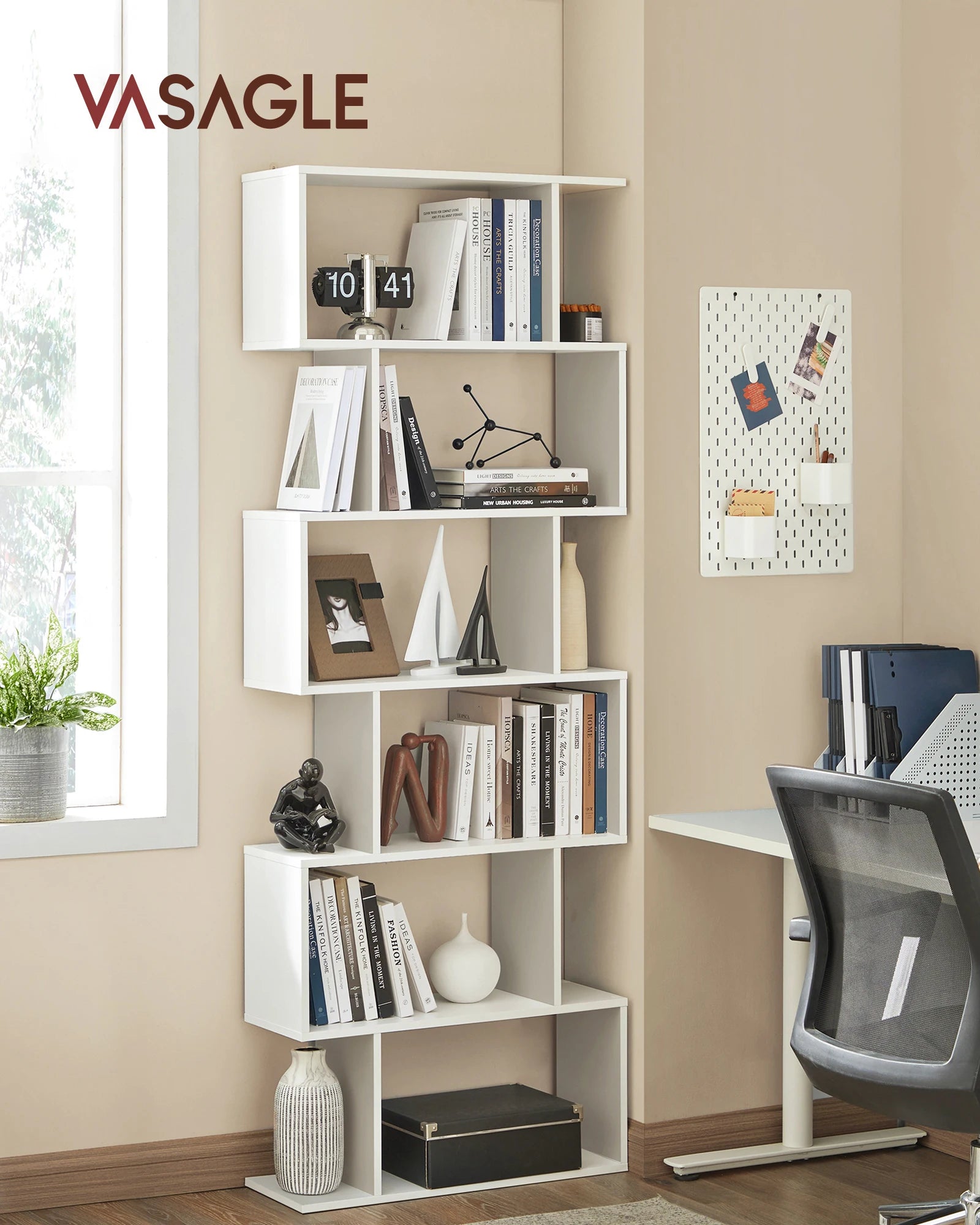 VASAGLE Bookcase, 6 Tier Shelf, Storage Unit, Divider, for Living Room, Bedroom, Office