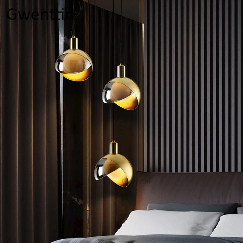 suspension moderne en or avec éclairage led décoratif - vue 3 sur 8