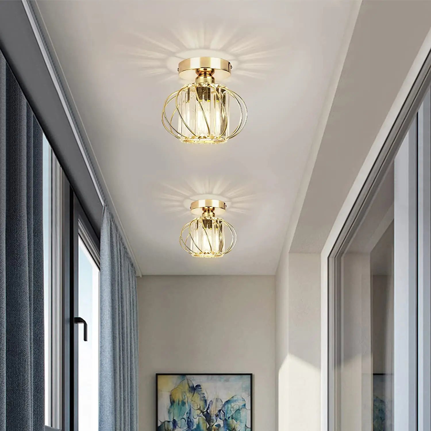 plafonnier cristal moderne led plafond cuisine - vue 4 sur 8