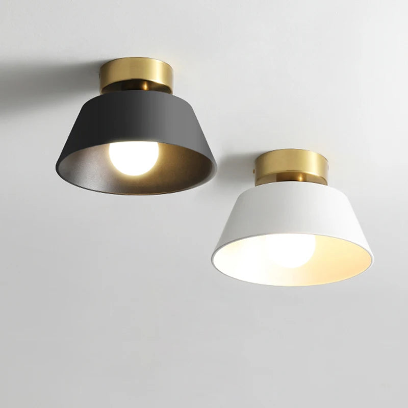 Rétro plafonnier LED décoration intérieure lampe fer rond noir blanc abat-jour pour balcon allée couloir couloir luminaire