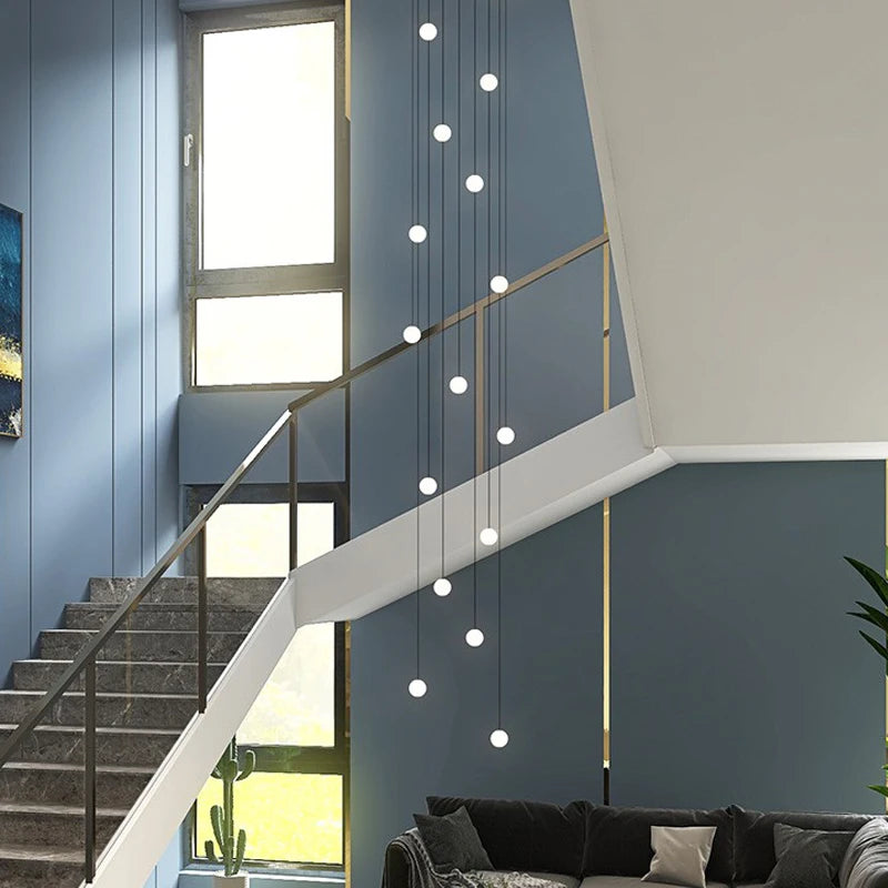 lustre long moderne minimaliste pour duplex villa appartement - vue 3 sur 15