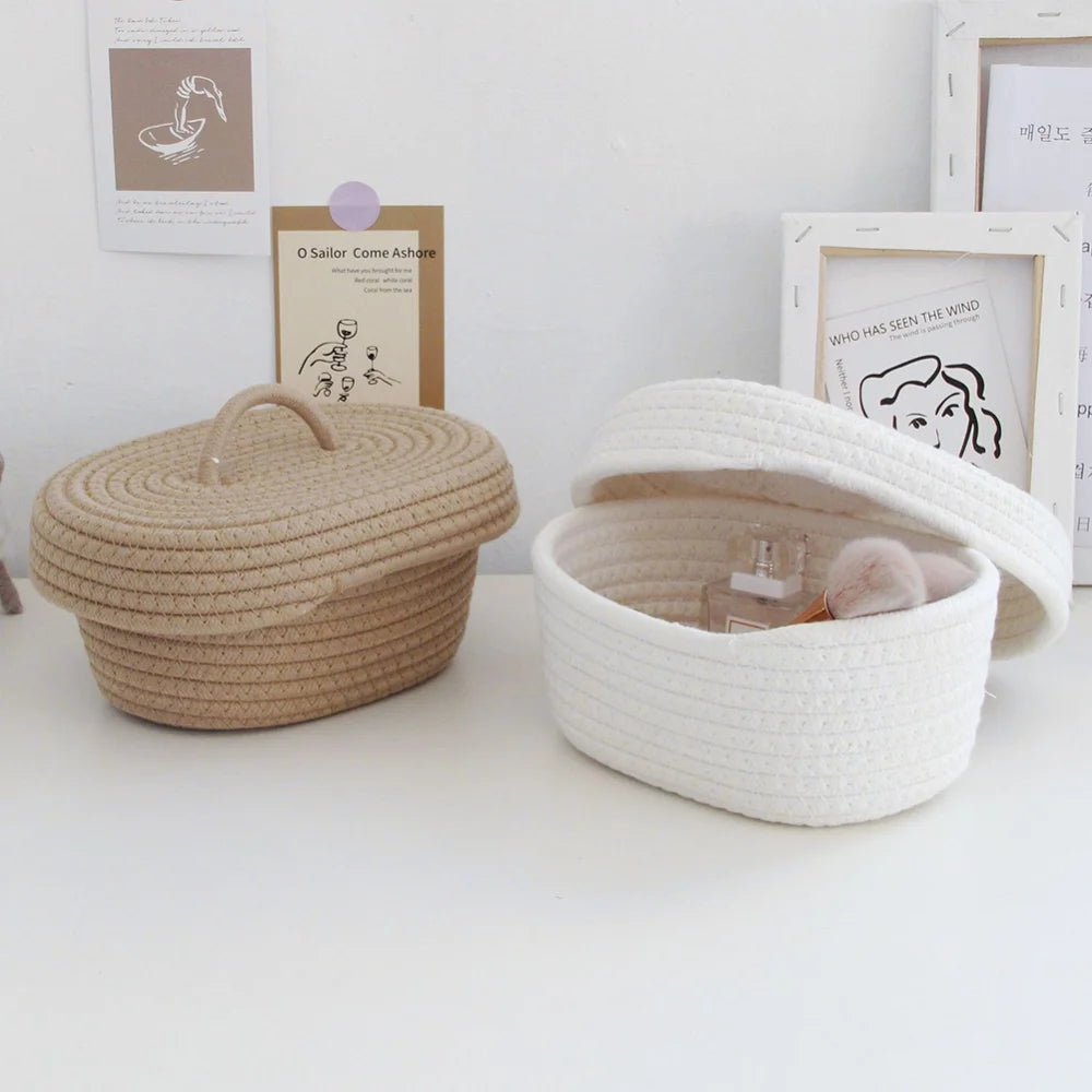 paniers ovales en corde de coton pour rangement et organisation - vue 3 sur 18