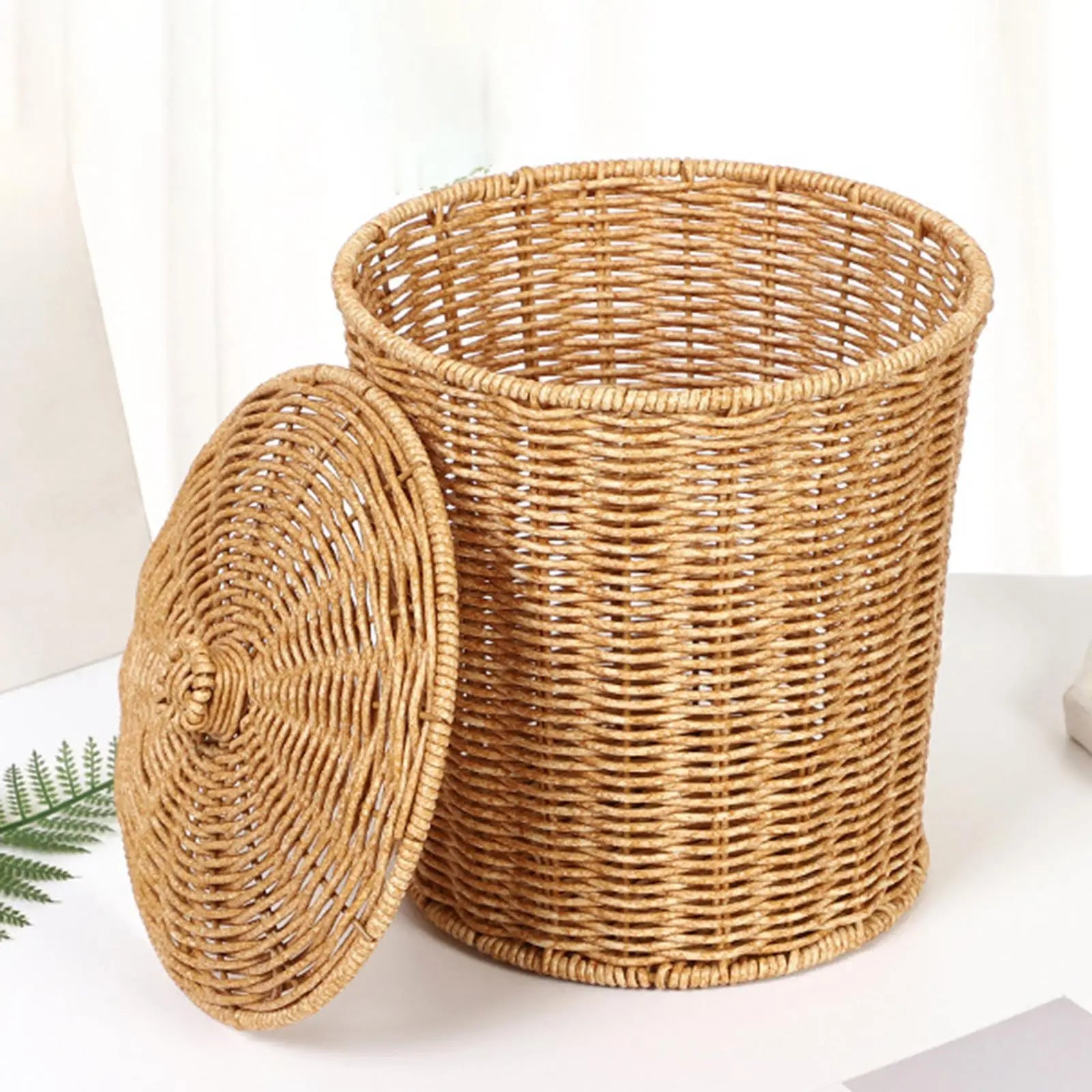 panier à linge tissé à la main avec couvercle et ouverture pratique - vue 7 sur 7