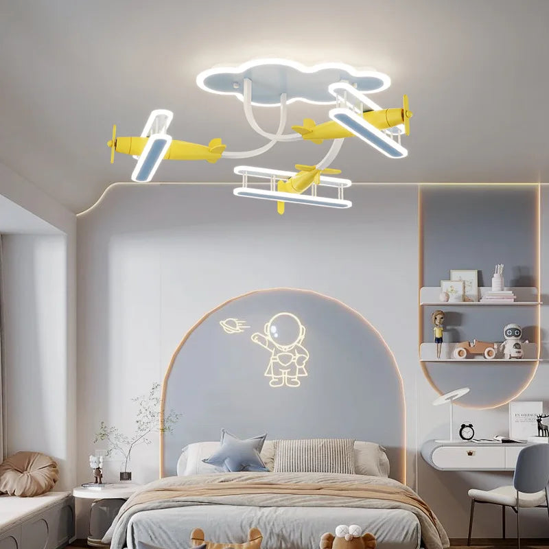 Deckenleuchte Flugzeug aus Holz für modernes und gemütliches Kinderzimmer - vue 5 sur 8