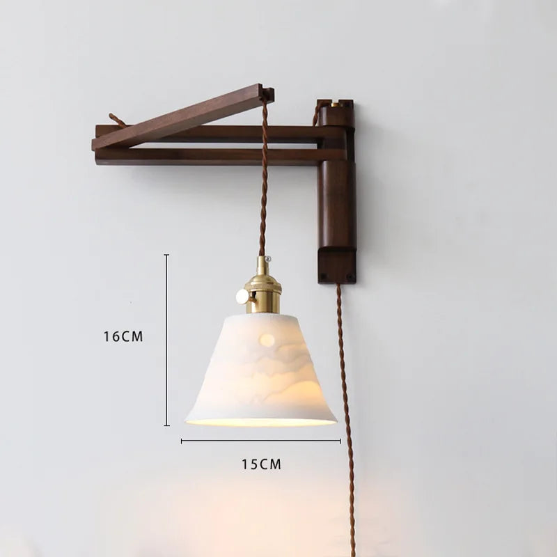 LED-Wandleuchte Retro Japanisch Teleskopisch aus Messing und Glas