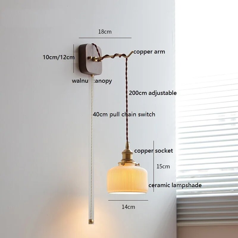 LED-Wandleuchte Nussbaum Kupfer Modern mit Steckermontage - vue 11 sur 23