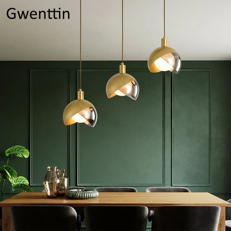 suspension moderne en or avec éclairage led décoratif - vue 6 sur 8