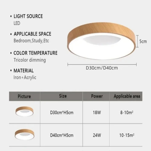 Moderne LED-Deckenleuchte Rund Holzoptik Ultraflach Dekorativ - vue 7 sur 8