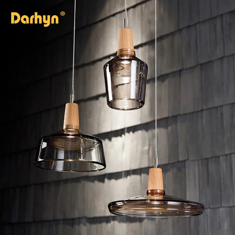 lampes suspendues bois verre style nordique industriel - vue 3 sur 15