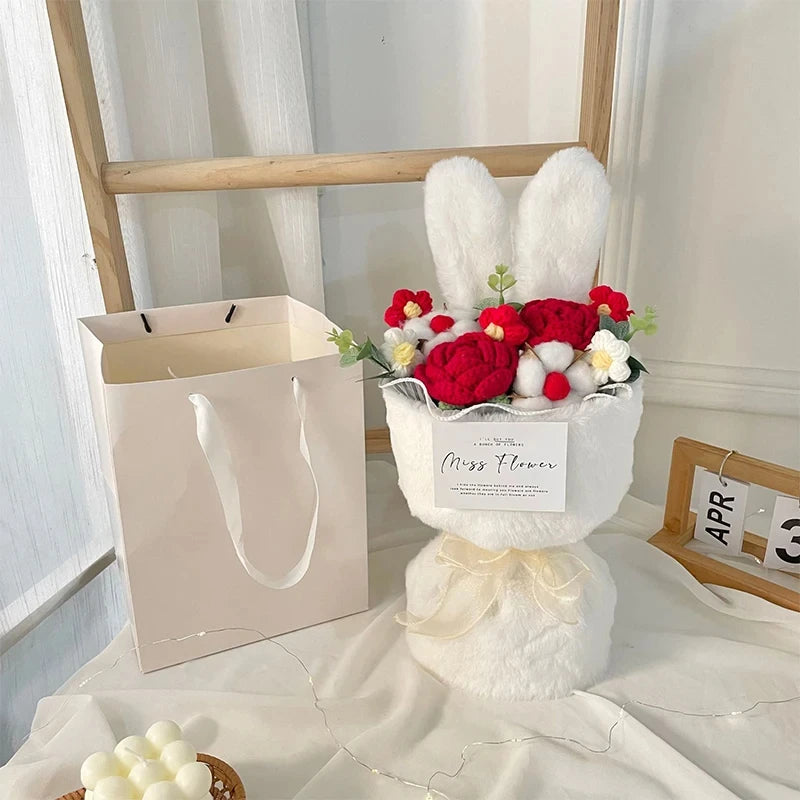 bouquet de roses tricotées cadeau de saint-valentin et noël en dessin animé - vue 7 sur 9